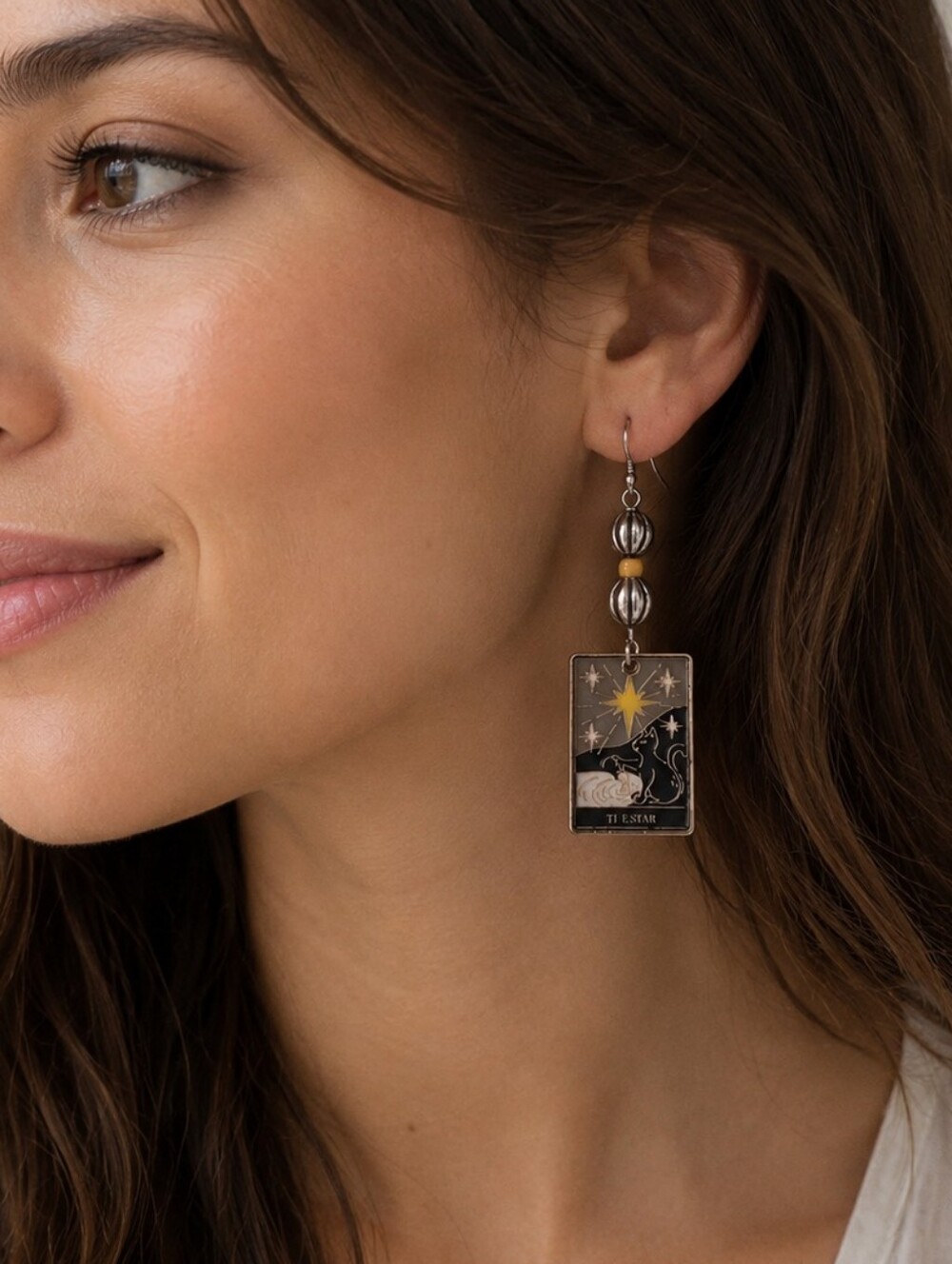 Handcrafted The Star Tarot Card Metal Earrings NWT